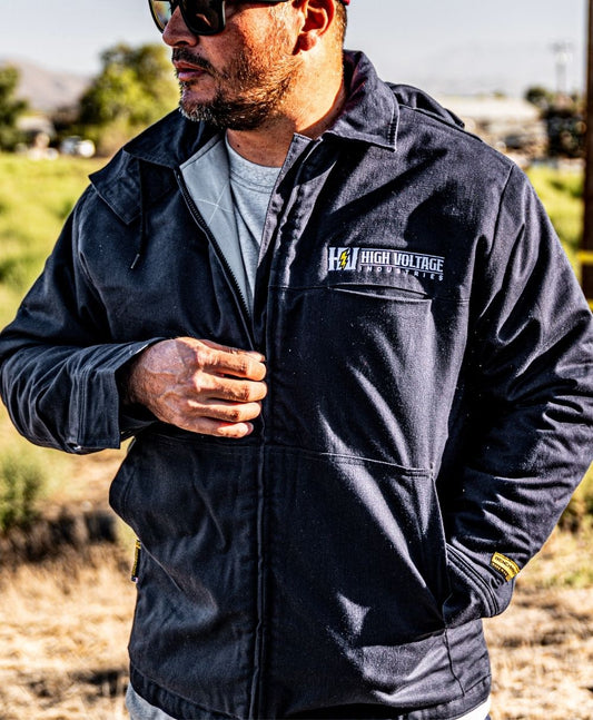 High Voltage Heavyweight Insulated Bomber Jacket and Removable Hood - High Voltage Industries