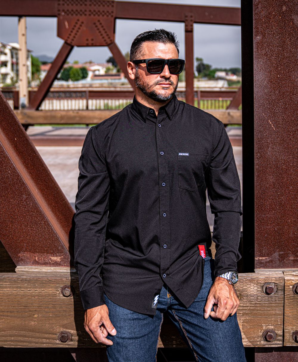 The Foreman Longsleeve Button Up (Black) by High Voltage Industries