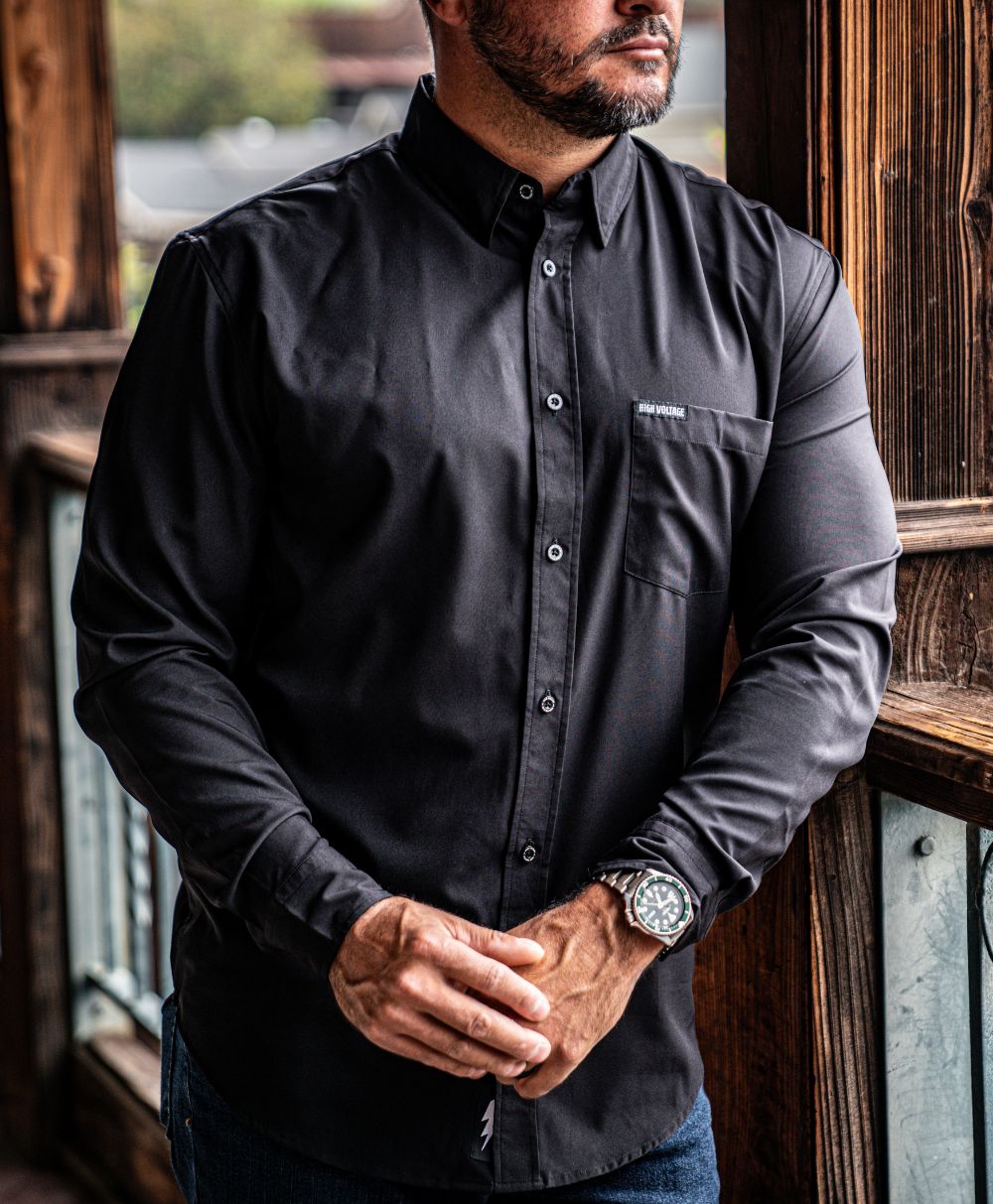 The Foreman Longsleeve Button Up (Black) by High Voltage Industries