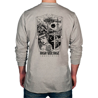 Light Blue long-sleeve HVI x Benchmark Dreamer FR shirt with the Dreamer graphic design on the back.