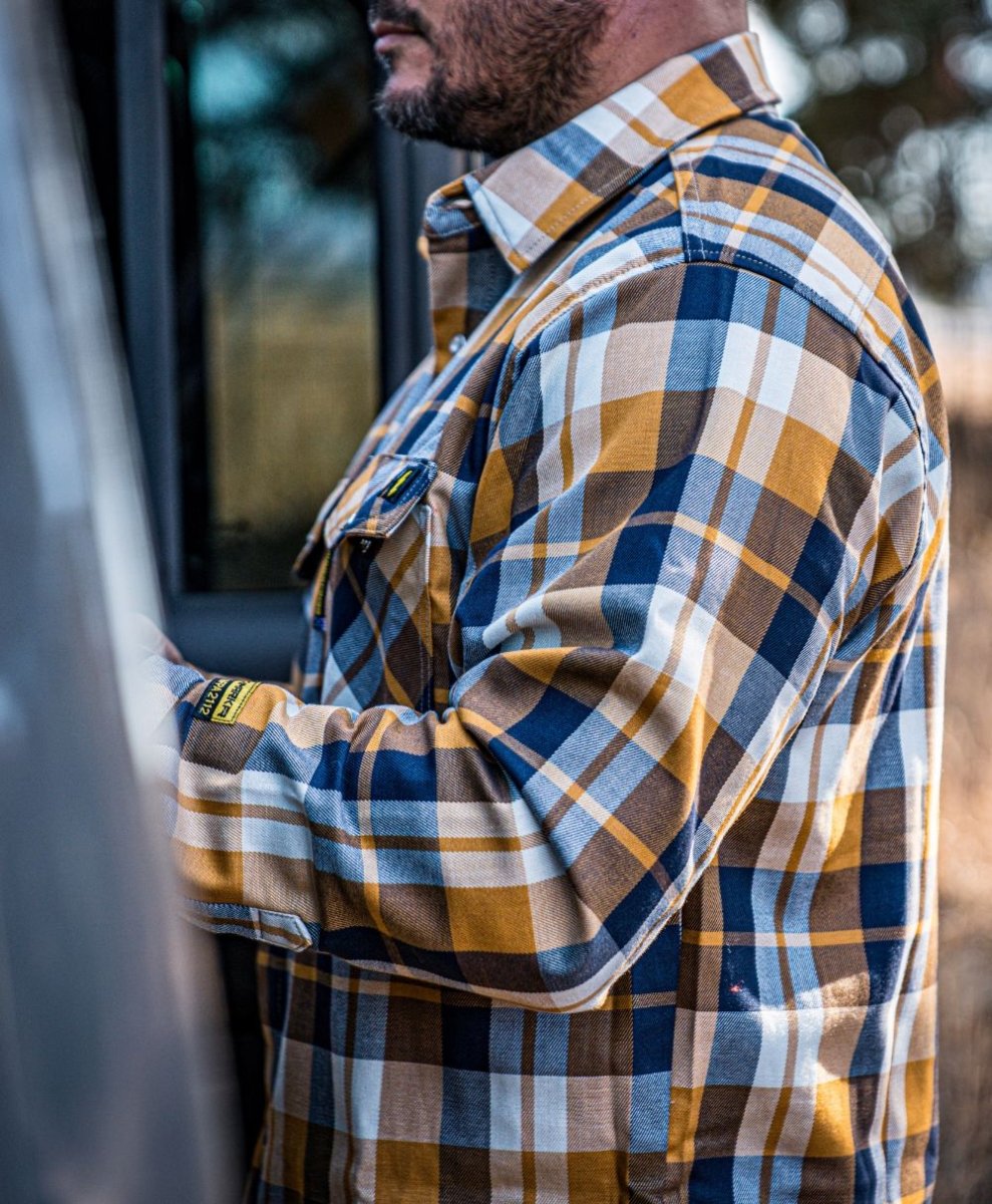 HVI x Benchmark FR Plaid (Navy & Rust) | High Voltage Industries