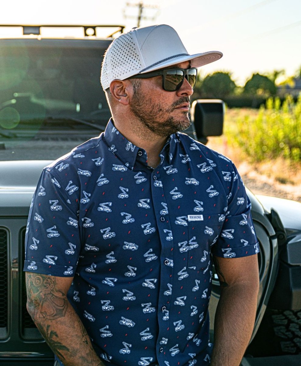 Bucket Truck Button Up (Blue) - High Voltage Industries