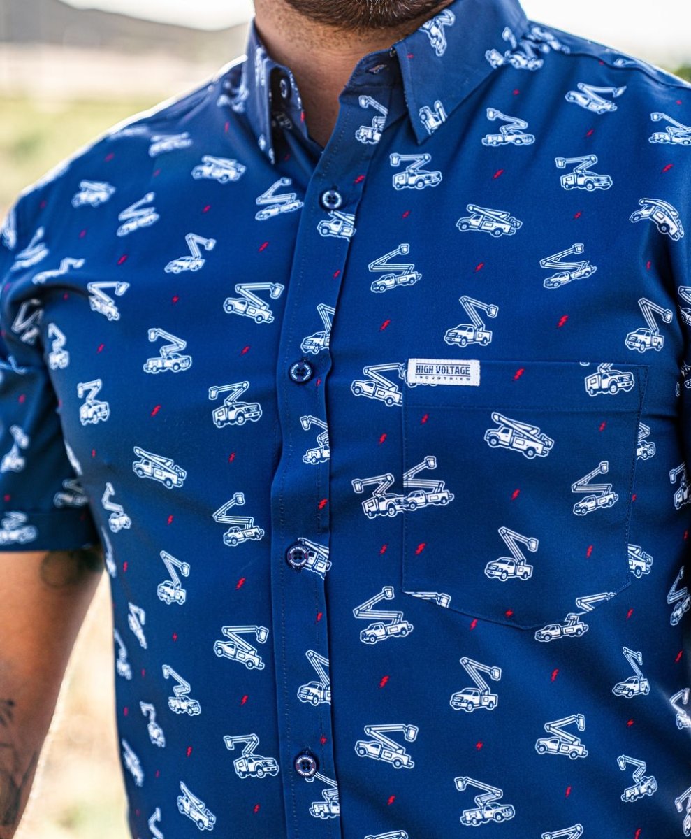 Bucket Truck Button Up (Blue) - High Voltage Industries