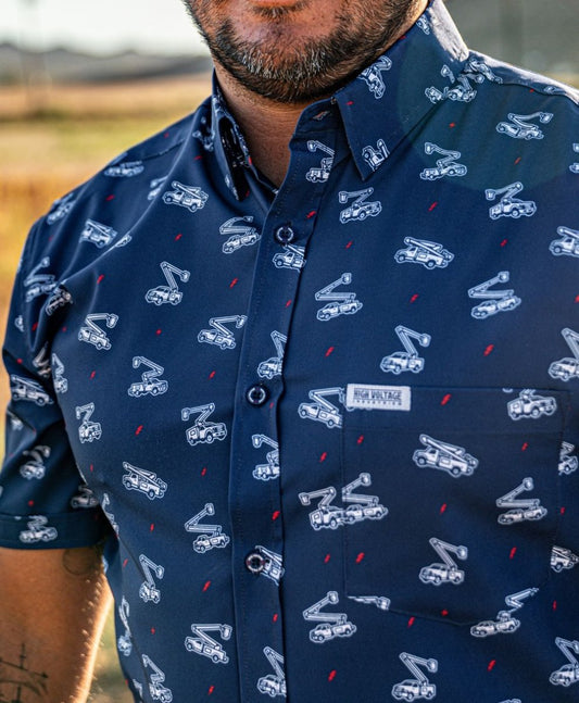 Bucket Truck Button Up (Blue) - High Voltage Industries