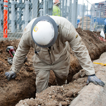 HVI x Benchmark FR - Flame Resistant Featherweight Beige Coveralls - High Voltage Industries