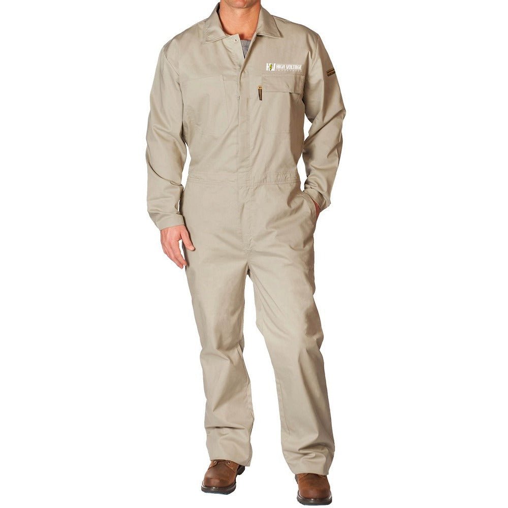 HVI x Benchmark FR - Flame Resistant Featherweight Beige Coveralls - High Voltage Industries