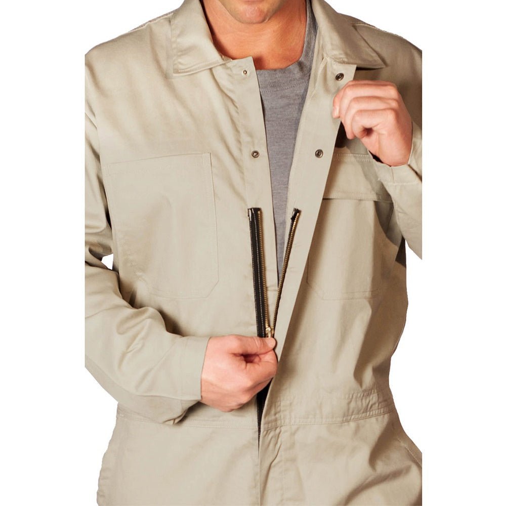 HVI x Benchmark FR - Flame Resistant Featherweight Beige Coveralls - High Voltage Industries