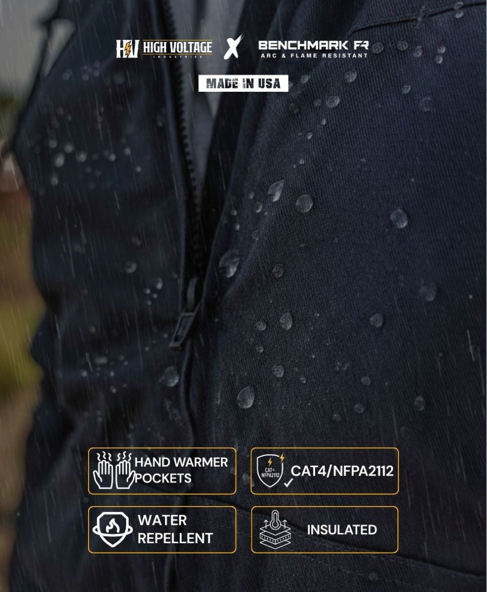 HVI x Benchmark FR - Heavyweight Insulated Bomber Jacket & Removable Hood - High Voltage Industries