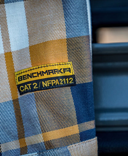 HVI x Benchmark FR Plaid (Navy & Rust) - High Voltage Industries