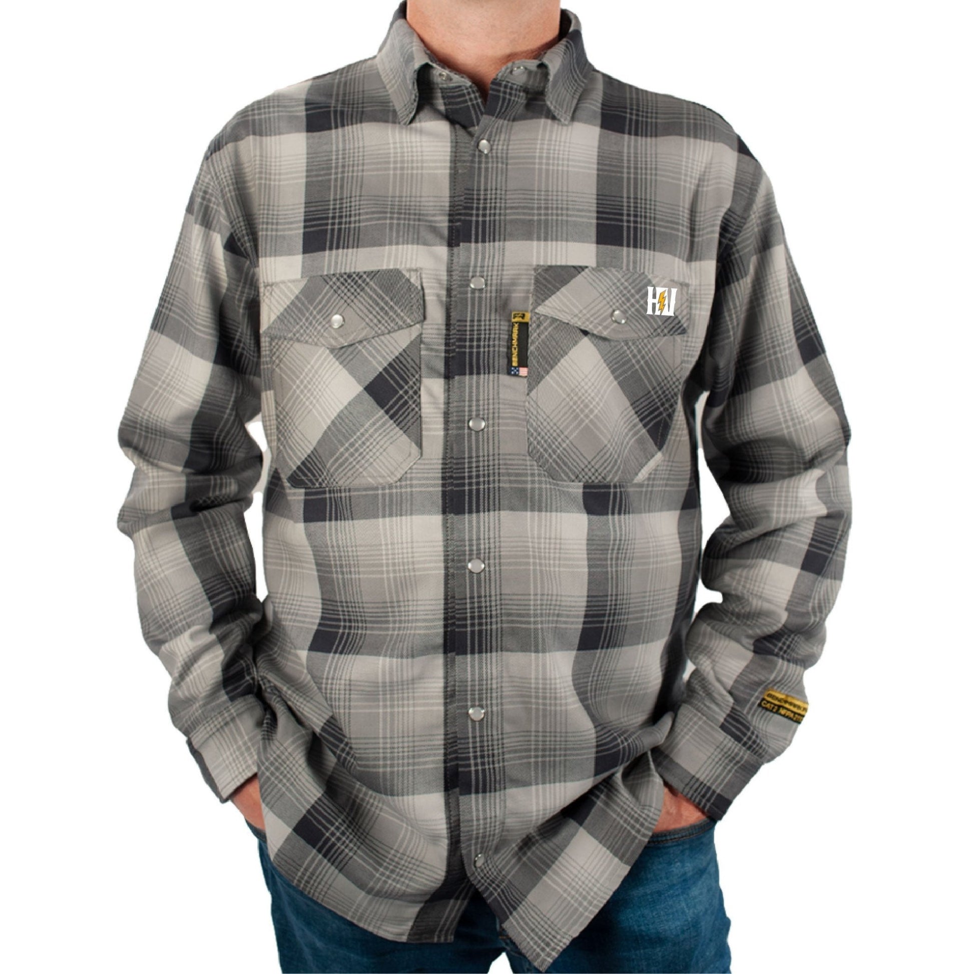 HVI x Benchmark FR Plaid (Silver & Black) - High Voltage Industries