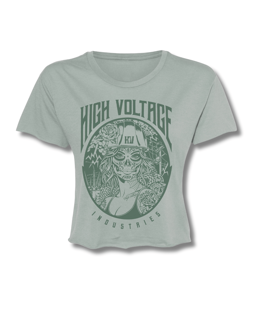 Sugar Skull Ladies Crop Top (Mint) - High Voltage Industries