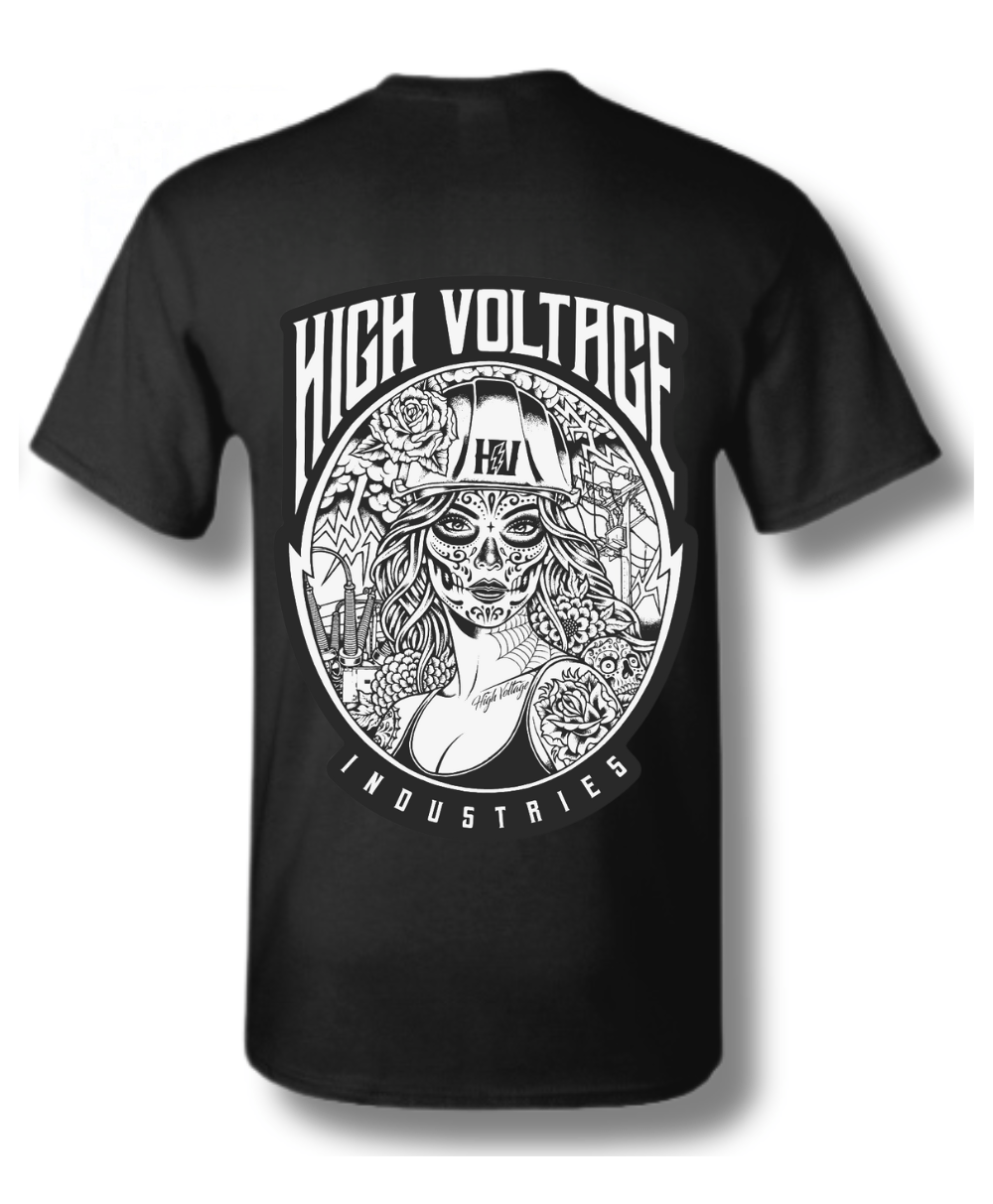 Sugar Skull Tee Back Design - High Voltage Industries