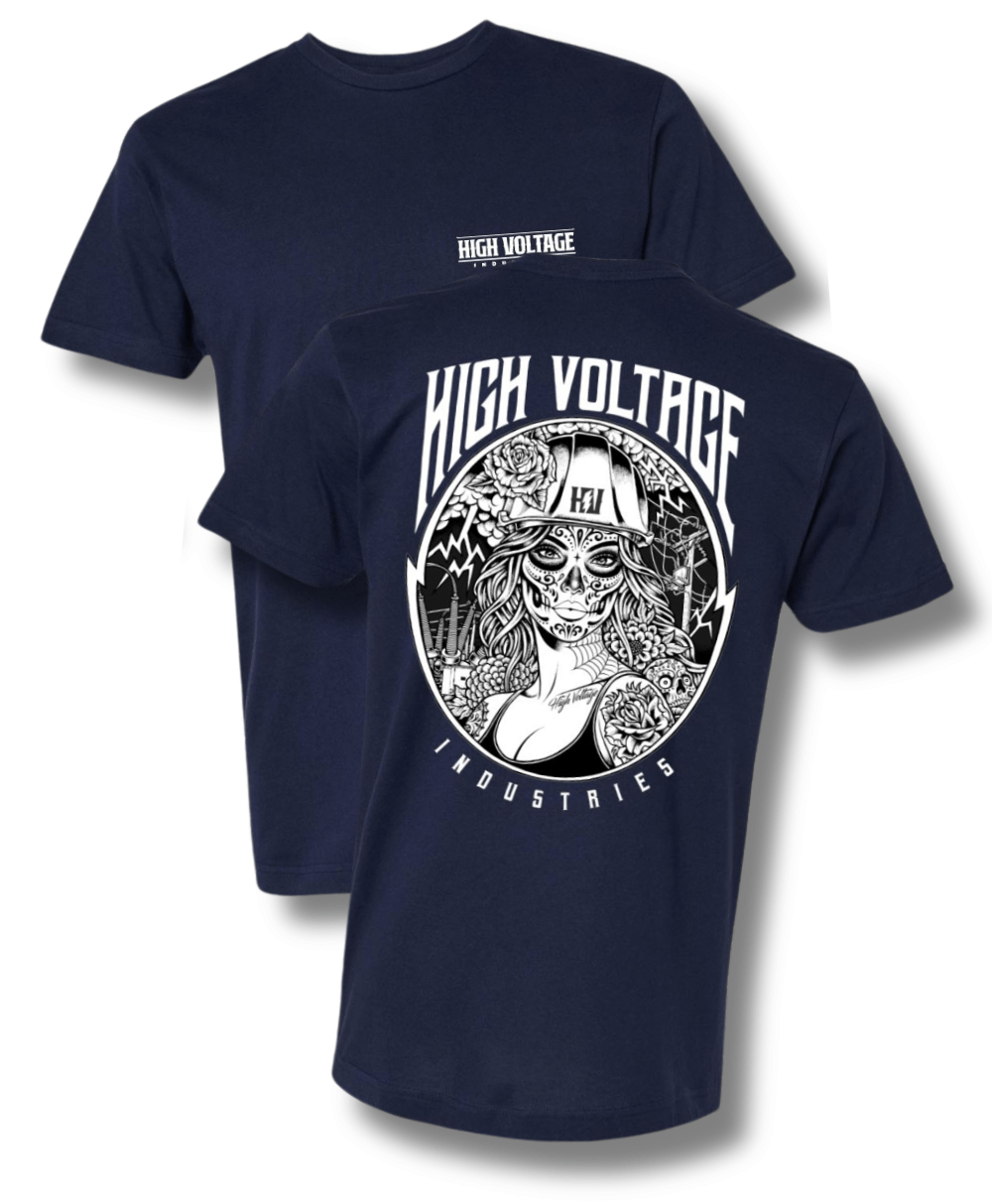 Sugar Skull Tee (Navy) - High Voltage Industries