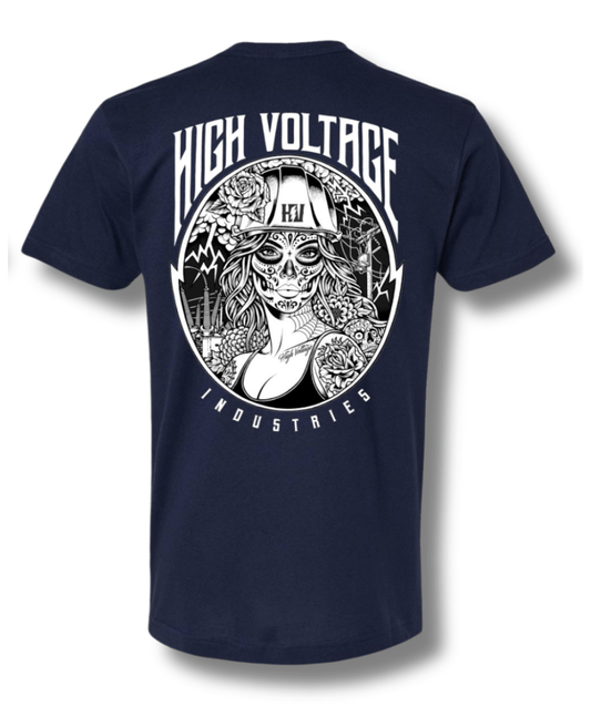 Sugar Skull Tee (Navy) - High Voltage Industries