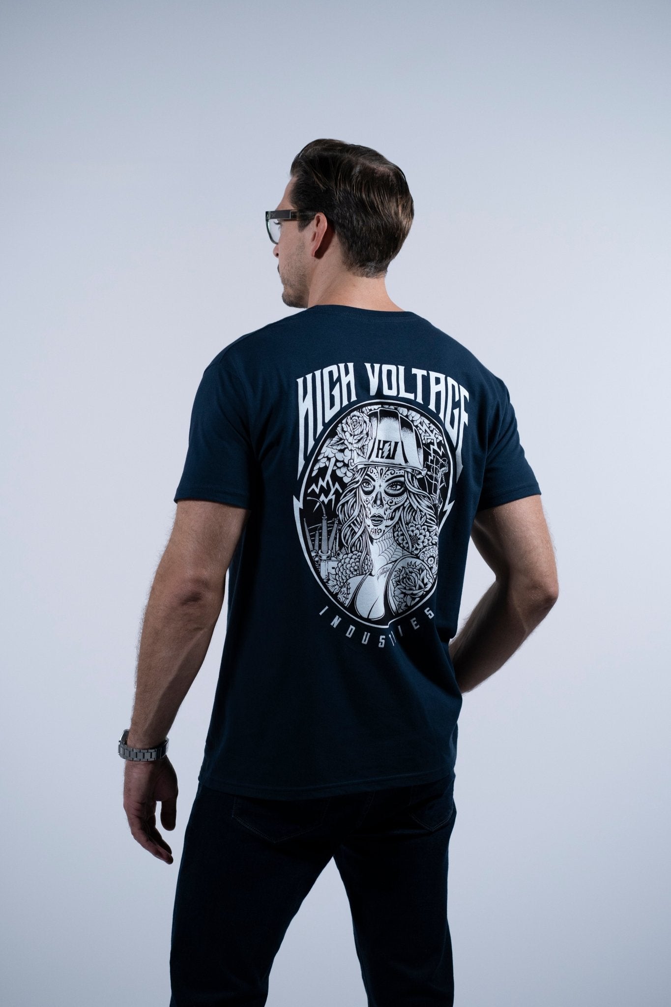 Sugar Skull Tee (Navy) - High Voltage Industries