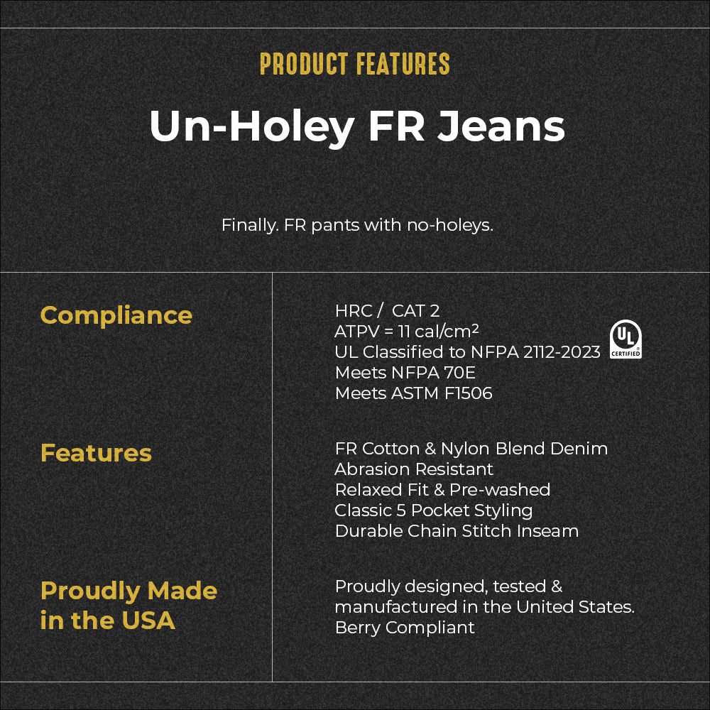 Un-Holey FR Denim Jeans - High Voltage Industries