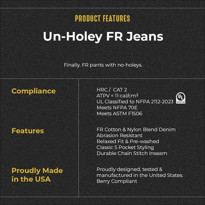 Un-Holey FR Denim Jeans - High Voltage Industries